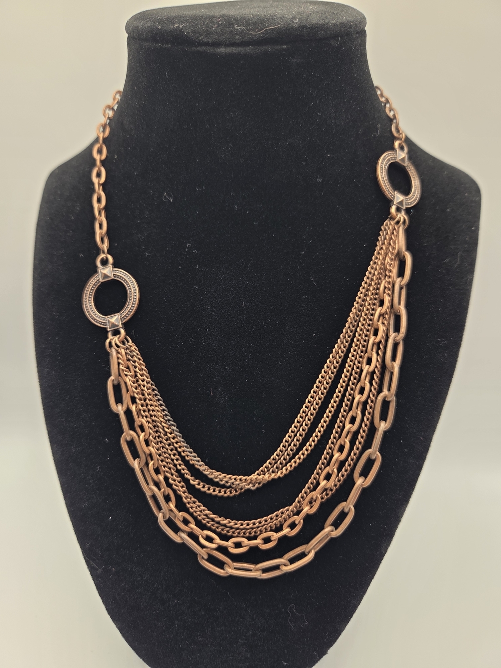 1697. Multi-Strand Copper Colored Chain Statement Necklace